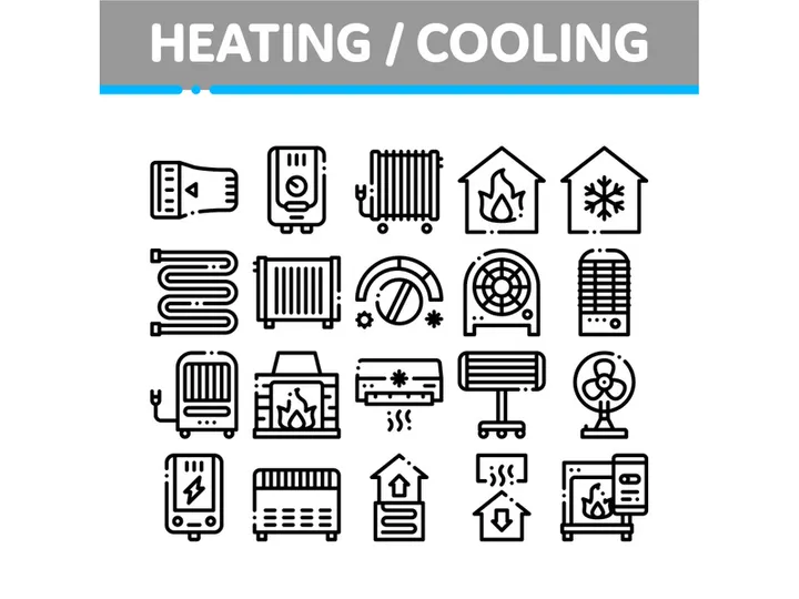 Heating And Cooling Collection Vector Icons Set