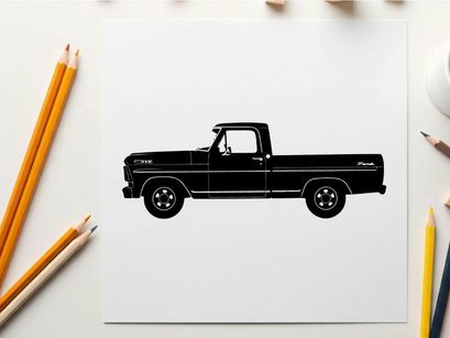 Silhouette of a classic black pickup truck with a long bed