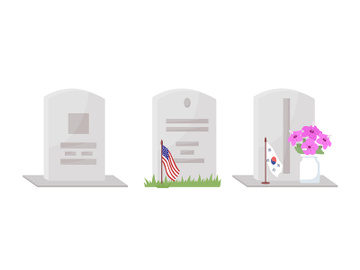 Fallen soldiers gravestones semi flat color vector objects set preview picture