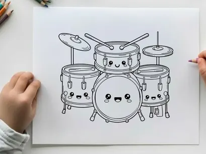 Cute smiling drum set vector illustration flat design