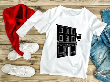 Traditional black pub building vector illustration night scene preview picture