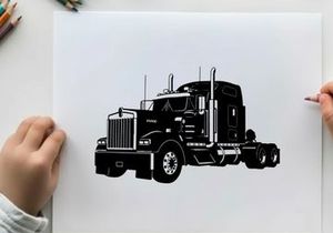 Silhouette of a large semi truck with trailer