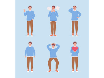 Men demonstrating different emotions semi flat color vector characters set preview picture