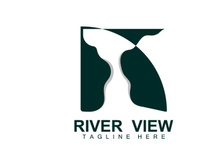 River Logo Design, River Creek Vector, Riverside Illustration With A Combination Of Mountains And Nature, Product Brand