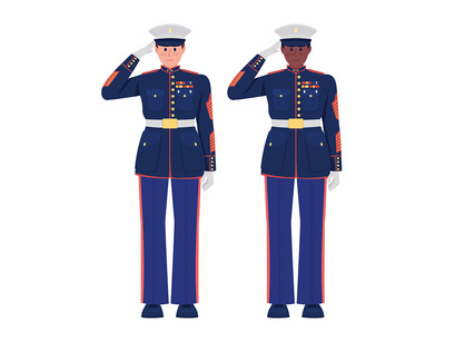 Full dress uniform semi flat color vector characters