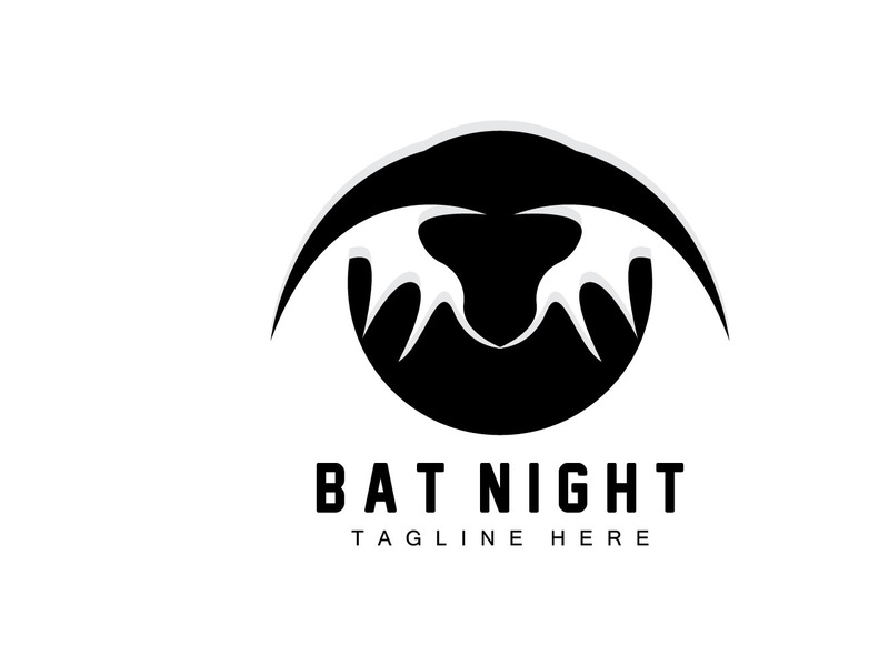 Bat Logo, Hanging Bat Animal Vector, Hallowen Night Animal Icon Design