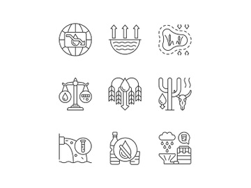 Water resources lacking linear icons set preview picture