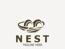Bird nest logo natural root and leaf habitat bird house isolated template vector