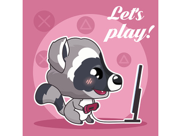 Cute raccoon kawaii character social media post mockup preview picture