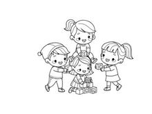 Children playing with alphabet blocks vector illustration