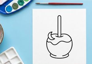 Candy apple icon. Sweet caramel treat on a stick for carnival or autumn festival design.