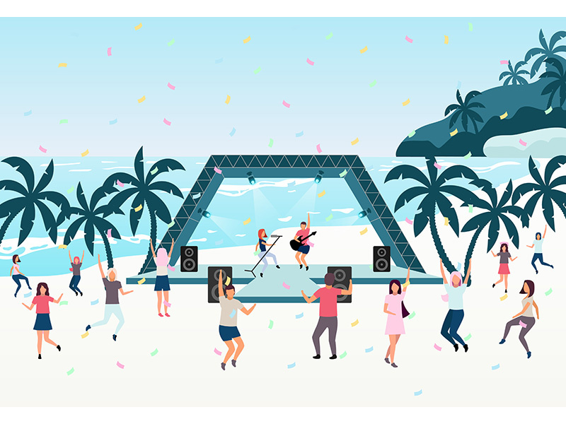 Beach party flat vector illustration