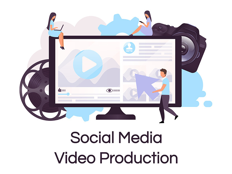 Social media video production flat concept icon