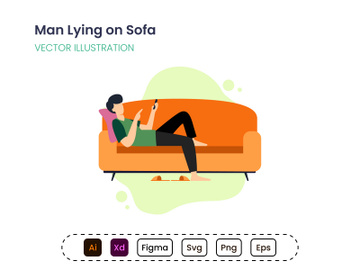 Boy using phone by lying on sofa preview picture