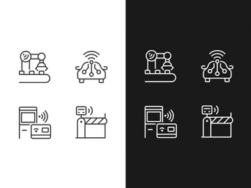 Wireless technologies pixel perfect light and dark theme color icons set preview picture