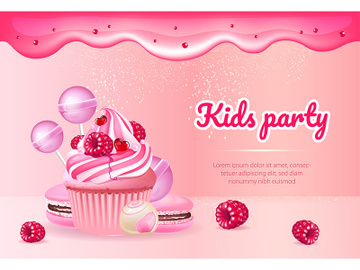 Kids party realistic vector product ads banner template preview picture