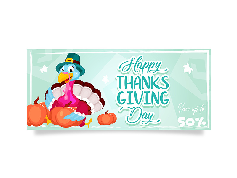 Happy Thanksgiving day banner flat vector template