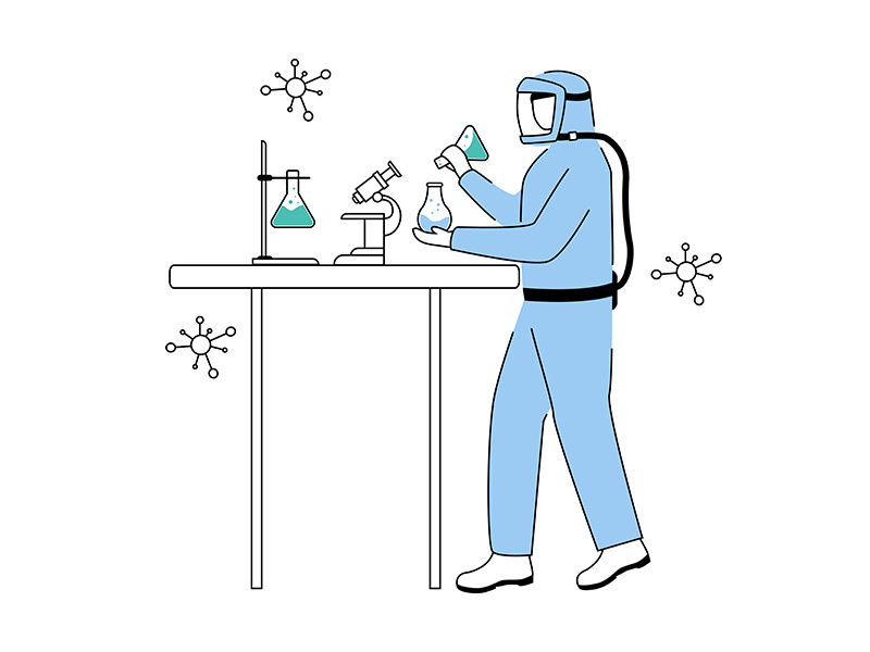 Scientist in protective suit flat contour vector illustration