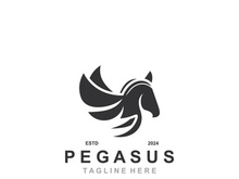Pegasus horse Logo minimalist, Line art, Modern simple mascot, Mystic premium emblem