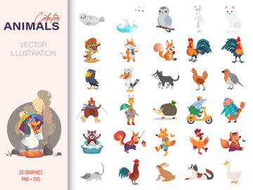 Set of comic animals, cartoon character animals vector illustration collection. preview picture