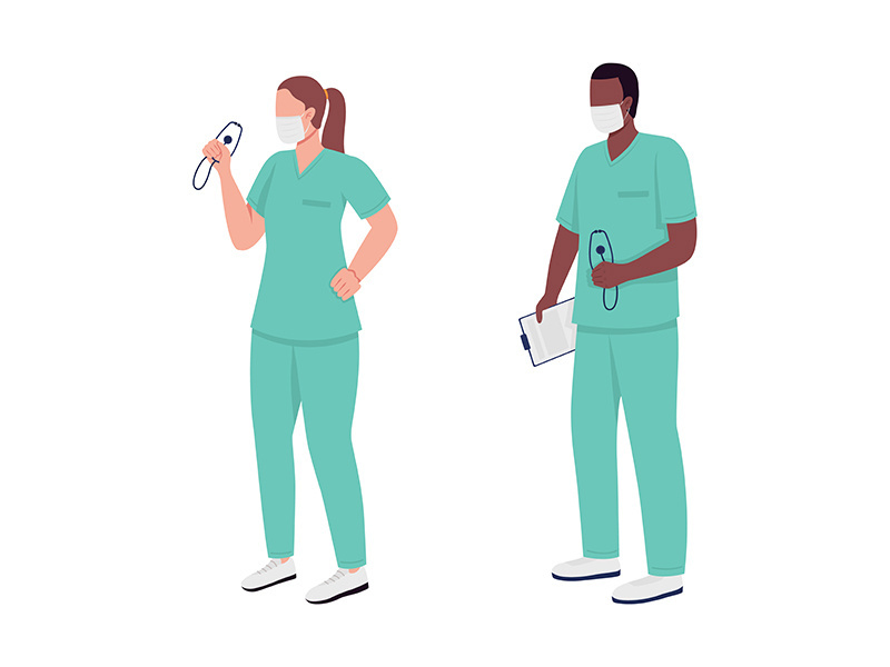 Medical workers flat color vector faceless characters