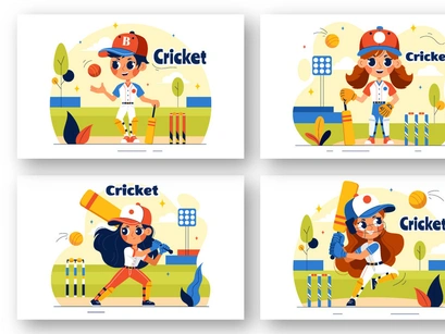 9 Cricket Player Illustration