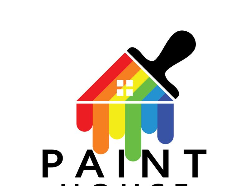 logo icon illustration house paint with a blend of brushes and rollers for house wall paint design, minimalist house, painting, interior, building, property business, wallpaper, vector concept