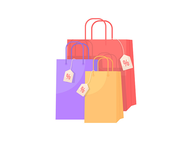 Retail bags with discount flat color vector object
