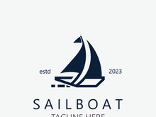 Sailboat vintage logo minimalist with wave, travel yacth or sailing boat vector design template