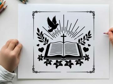 Silhouette of bible cross dove leaves hearts silhouette preview picture