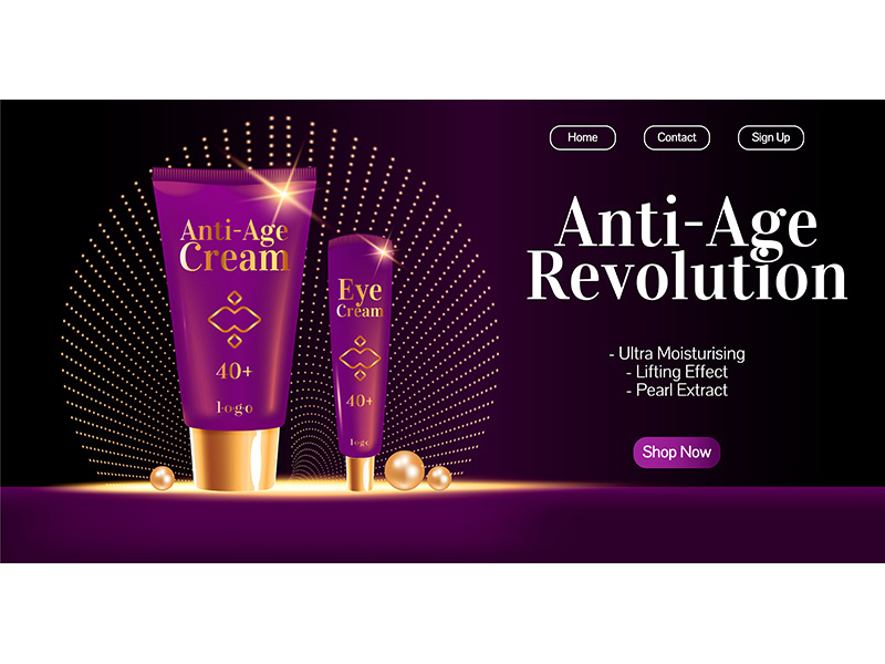 Anti-aging revolution realistic vector landing page template