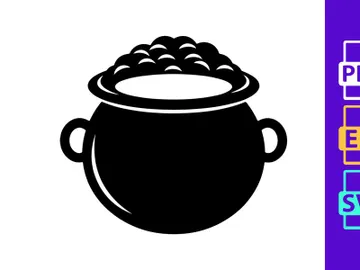 Black cooking pot with lid and steam isolated on white background preview picture