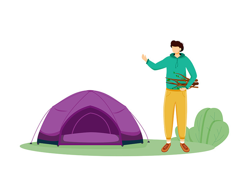 Staying in tent flat vector illustration