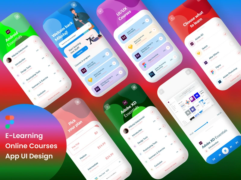 E-Learning Online Courses App UI Design For Adobe XD
