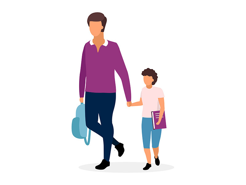 Father with schoolboy flat illustration