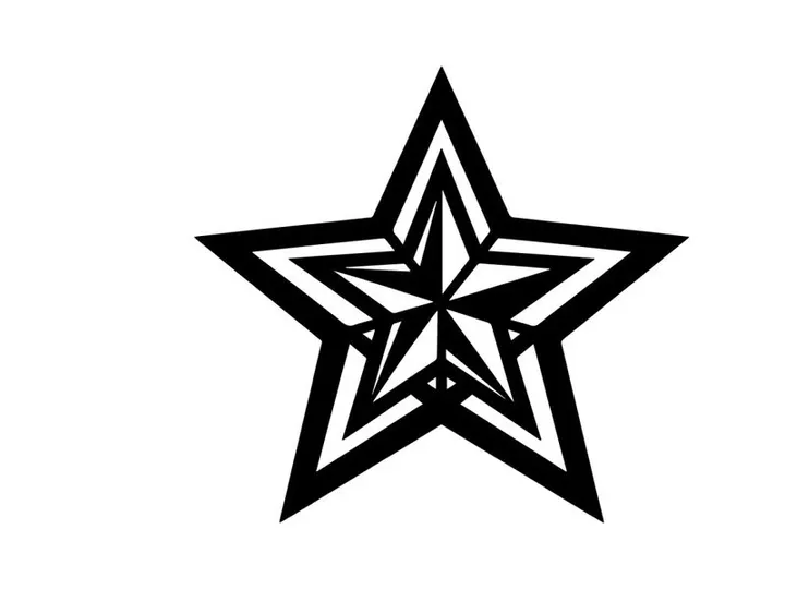 Black and white star icon, geometric five pointed star shape isolated on white background