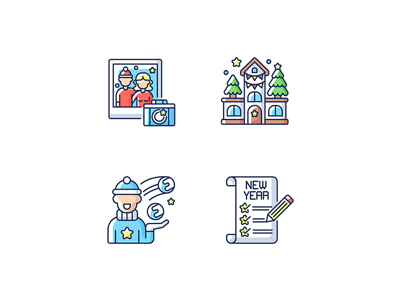 Festive season activity RGB color icons set