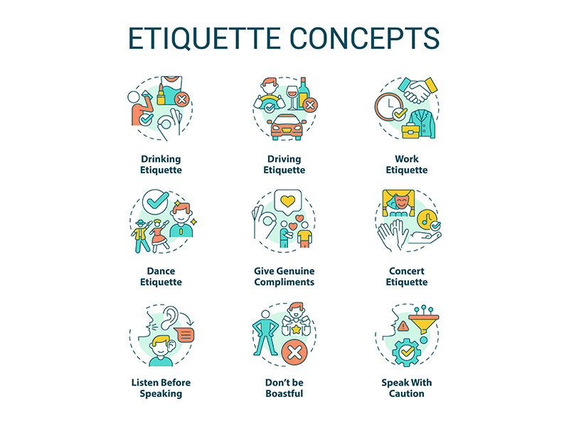 Etiquette concept icons set