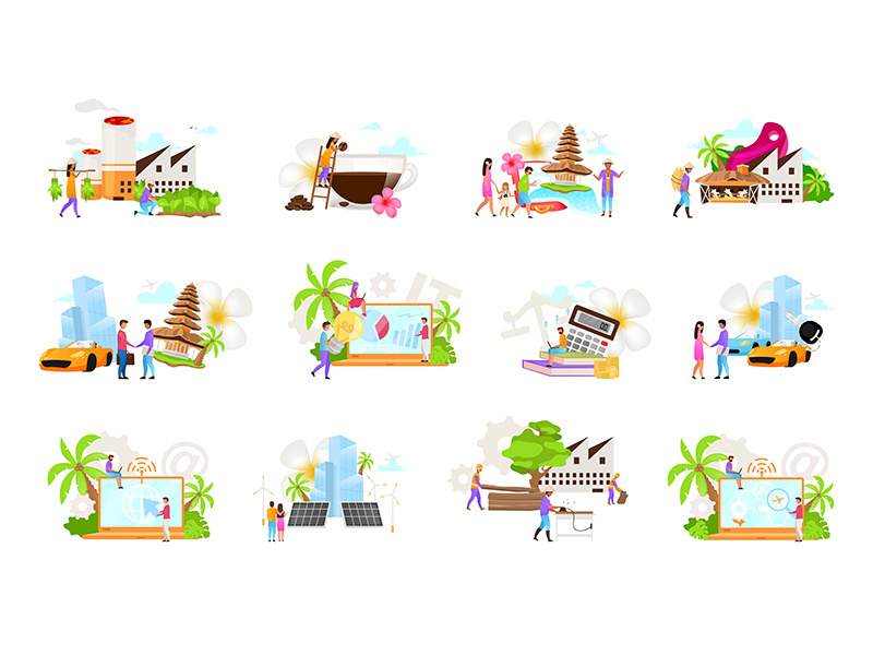 Indonesian business flat vector illustrations set