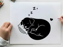 Sleeping dog silhouette with heart and zzz