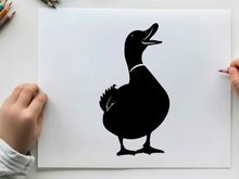 Silhouette of a duck with open beak on white background