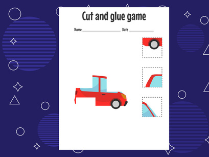 12 Pages Cut and glue game for kids. Cutting practice for preschoolers. Education paper game for children