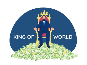 Successful businessman sitting on throne 2D vector web banner, poster preview picture