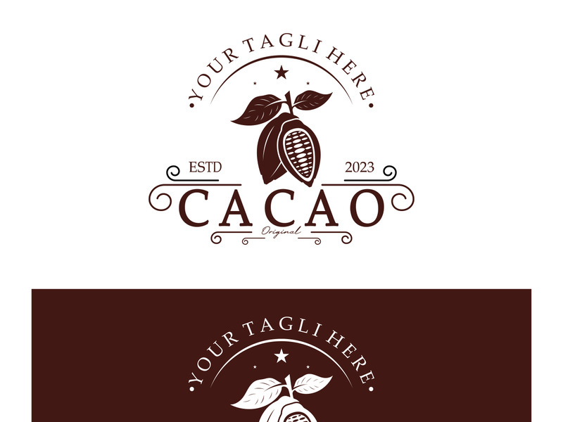 cocoa logo,cocoa bean,cocoa tree,cocoa branches and leaves,chocolate mix on white background,vintage,modern,simple,minimalist icon illustration template design vector