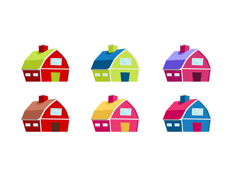 Colorful houses flat color vector objects set