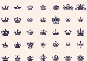 Royal Crown Silhouette, Retro King Crown Icons.