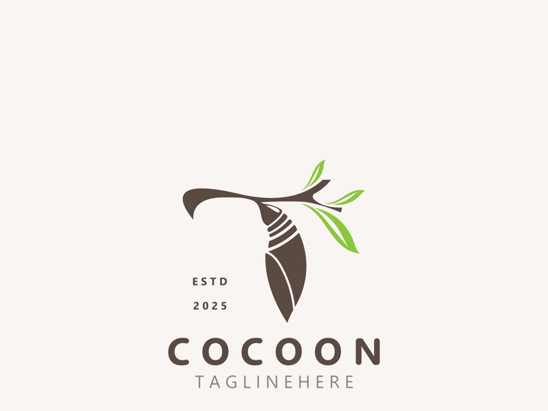 Cocoon logo Butterfly silkworm symbol. Illustration caterpillar animal template design