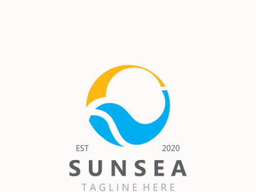 Sun sea Logo design creative premium sun beach logo icon vector template preview picture