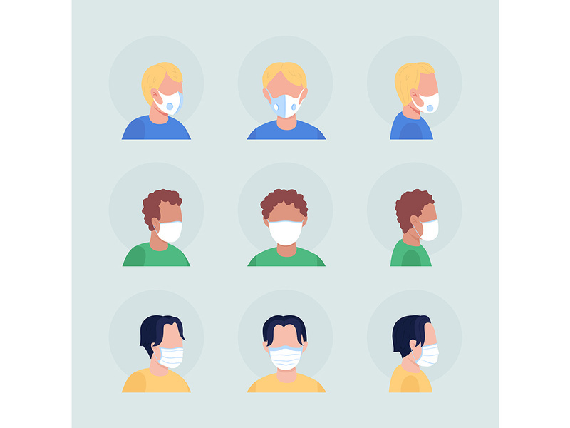 Coronavirus masks flat color vector character avatar set