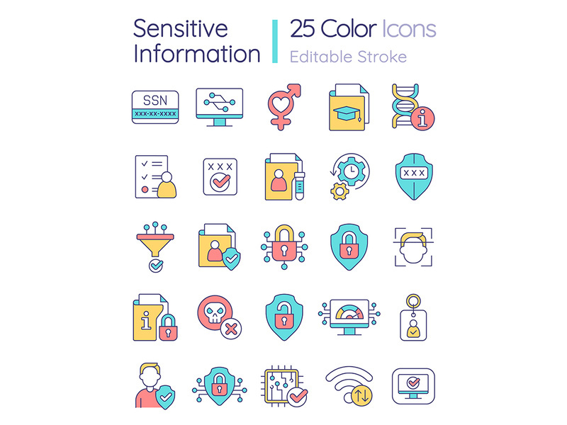 Sensitive information RGB color icons set